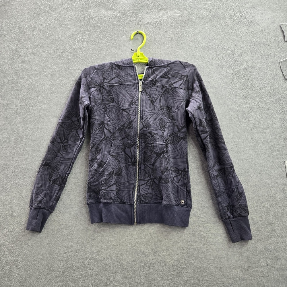 Buff Bunny Women Hoodie S Gray Floral Activewear Zipper Long Sleeve
